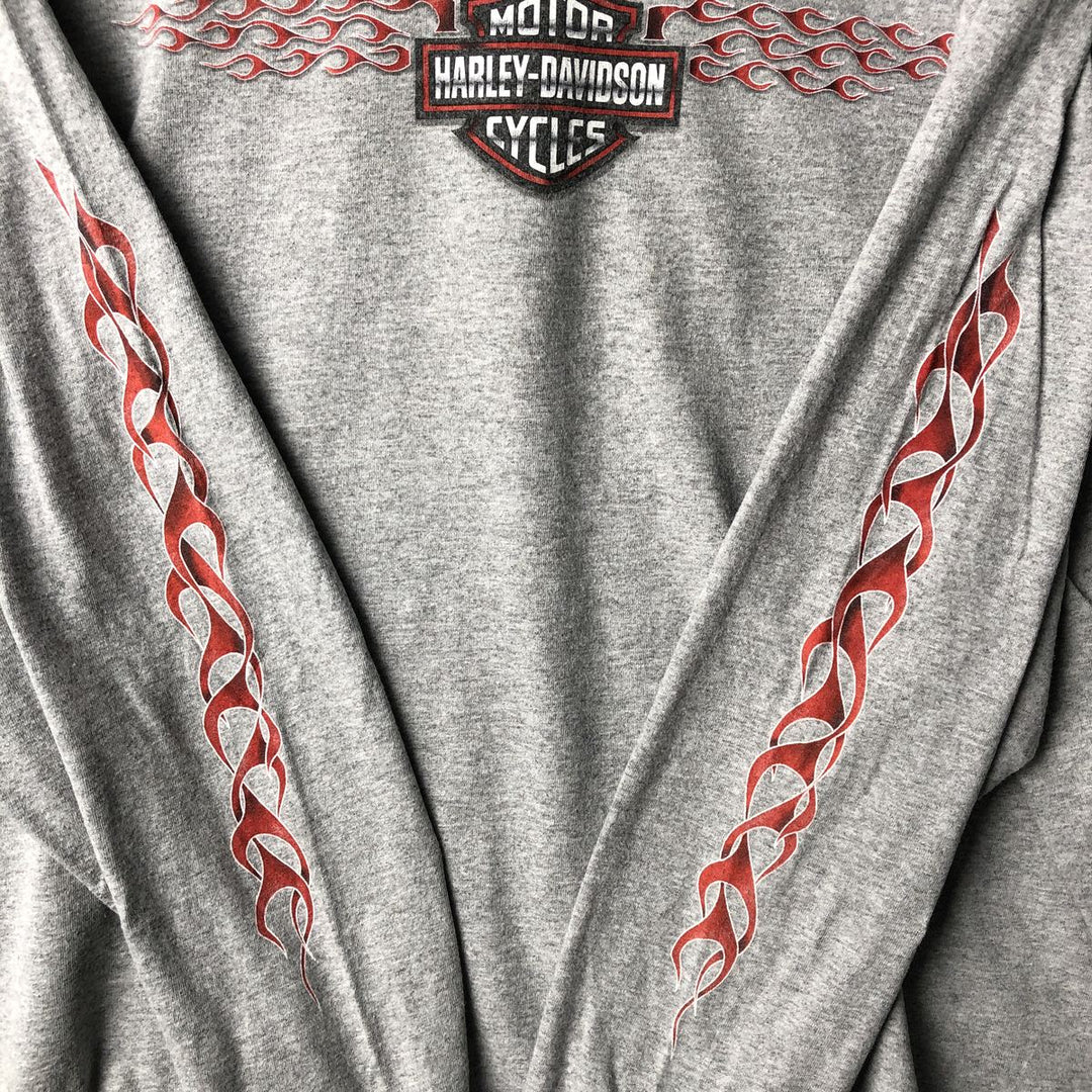 00'S Harley-Davidson Fire Pattern Long Sleeve T-Shirt Made in USA Men's XXL cotton gray type Vintage Second Hand