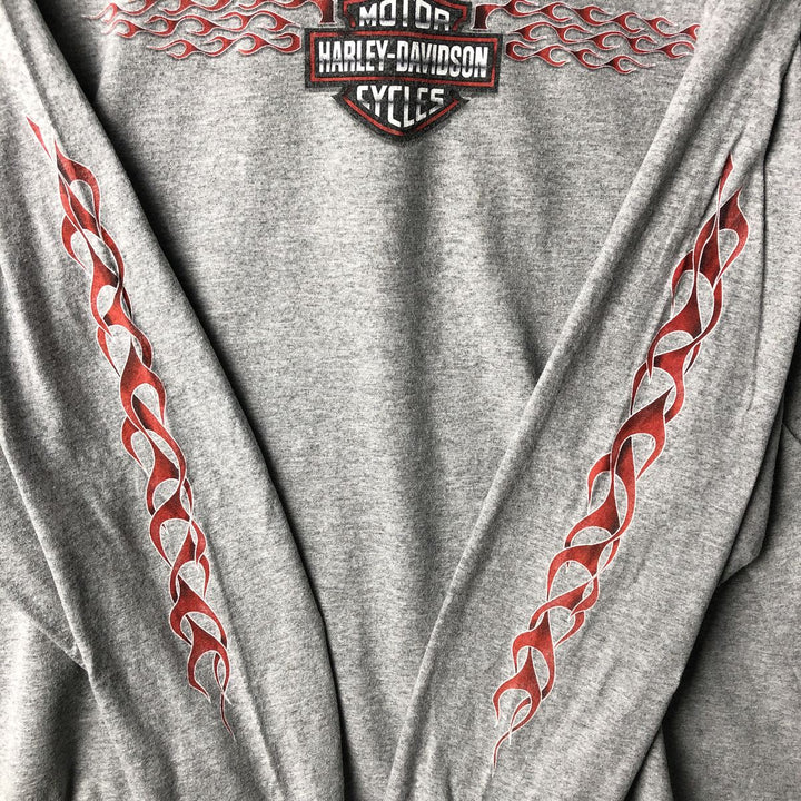 00'S Harley-Davidson Fire Pattern Long Sleeve T-Shirt Made in USA Men's XXL cotton gray type Vintage Second Hand