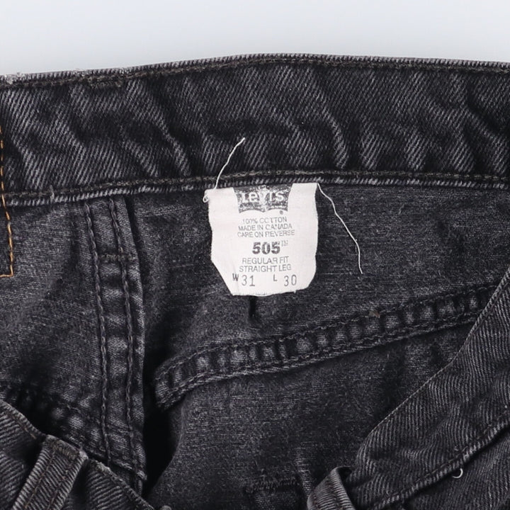 00'S Levi's 505 REGULAR FIT STRAIGHT LEG Black Denim Tapered Denim Pants Made in Canada Men's W28 equivalent cotton gray type Vintage Second Hand