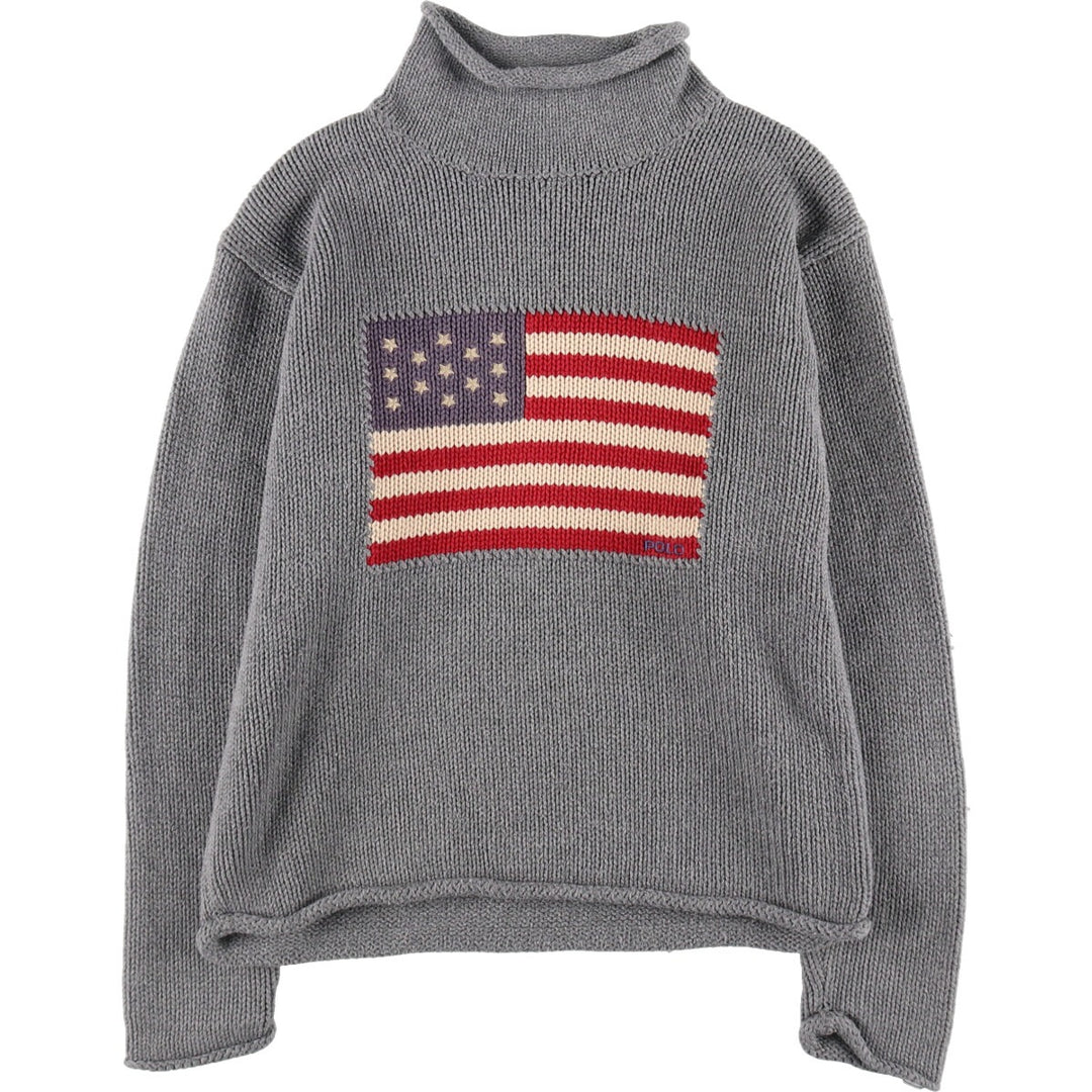 90'S POLO by Ralph Lauren Stars and Stripes Roll Neck Cotton Knit Sweater Women's S Size /evb007715