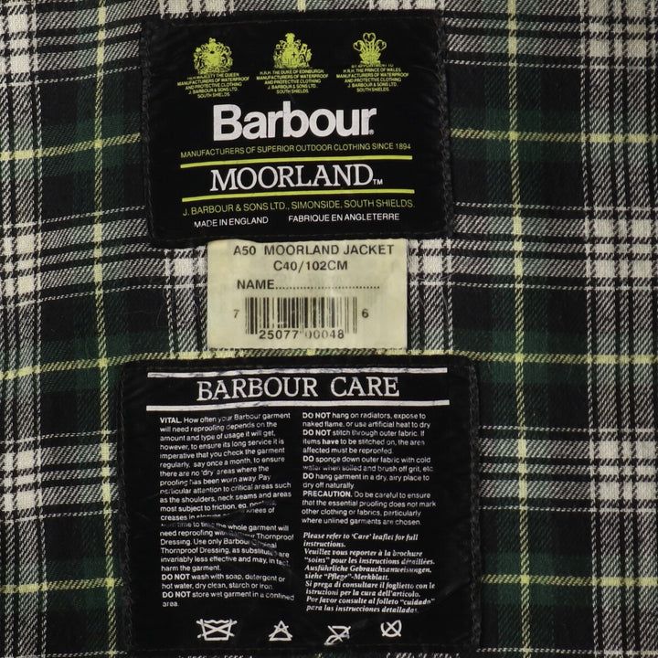 90'S Barbour Moorland Old 3 Warrant Waxed Cotton Oiled Jacket Made in the UK C40 Men's M Size Vintage /evb007722