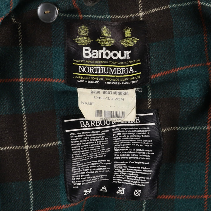 90'S Barbour Northumbria Old 3 Warrant Hooded Waxed Cotton Oiled Jacket Made in the UK C46 Men's XL equivalent /evb007725