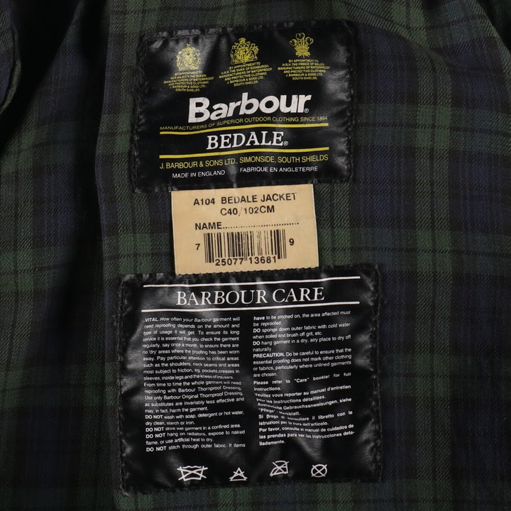 80s-90'S Barbour Bedale Old 3 Warrant Waxed Cotton Oiled Jacket Made in England C40 Men's M Size Vintage /evb007761