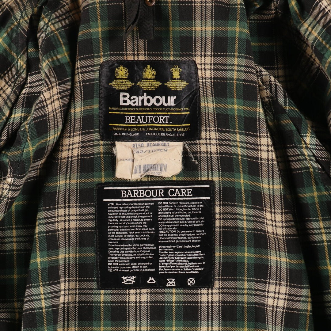 90'S Barbour BEAUFORT 3 Warrant Oiled Hunting Jacket Made in England C42 Men's L size /evb007767