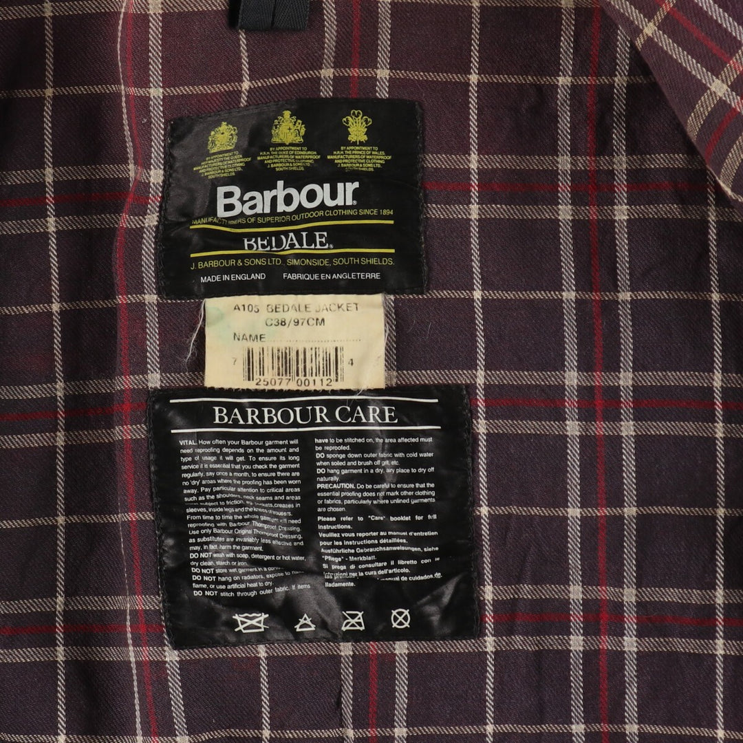 80s-90'S Barbour Bedale Old 3 Warrant Waxed Cotton Oiled Jacket Made in England C38 Men's M Size Vintage /evb007774