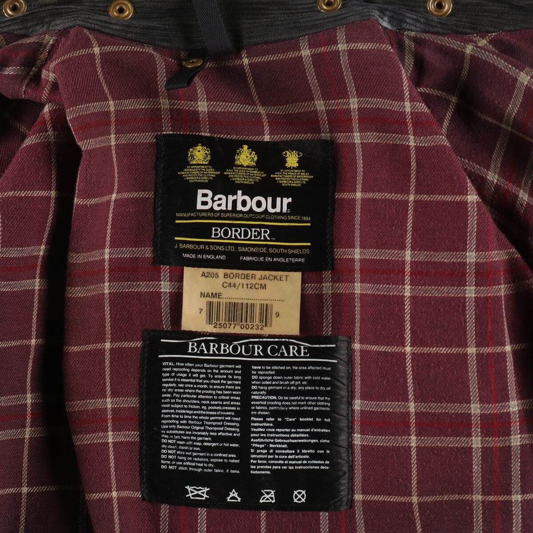 90'S Barbour BORDER Old 3 Warrant Waxed Cotton Oiled Jacket Made in England C44 Men's L size /evb007775