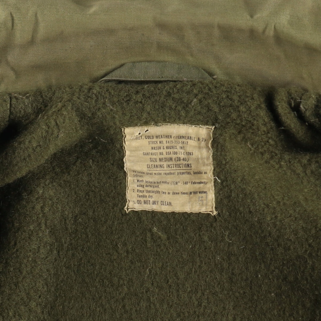 1970'S US Military A-2 Deck Jacket, Made in USA, Medium (38-40), Men's Size M, Vintage unclear Khaki type sage green Vintage Second Hand