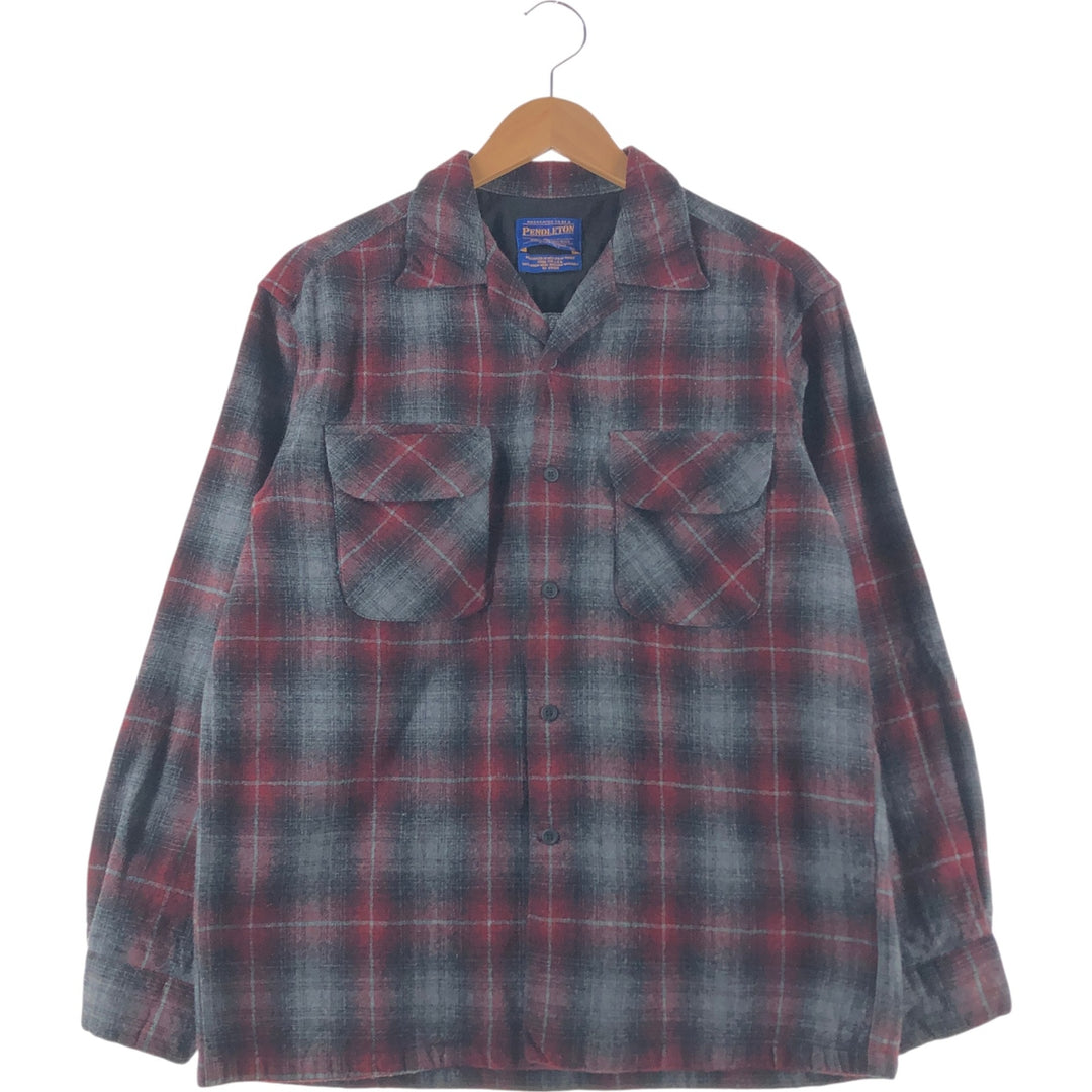 Pendleton Board Shirt, Ombre Check, Open Collar, Wool Box Shirt, Men's M Size /evb007852