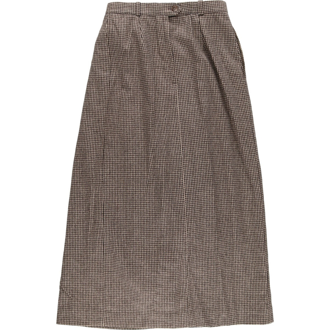 70s~80'S Louis for Women Houndstooth Pattern Wool Long Pleated Skirt Made in USA Women's M Size Vintage /evb008035