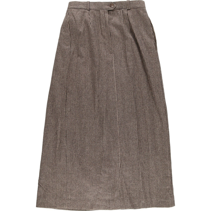 70s~80'S Louis for Women Houndstooth Pattern Wool Long Pleated Skirt Made in USA Women's M Size Vintage /evb008035