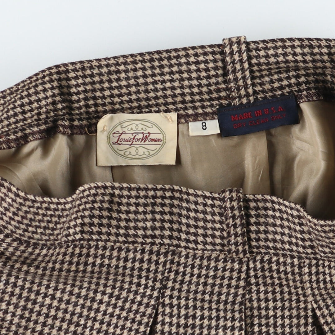 70s~80'S Louis for Women Houndstooth Pattern Wool Long Pleated Skirt Made in USA Women's M Size Vintage /evb008035