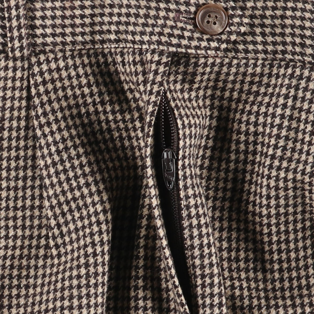 70s~80'S Louis for Women Houndstooth Pattern Wool Long Pleated Skirt Made in USA Women's M Size Vintage /evb008035