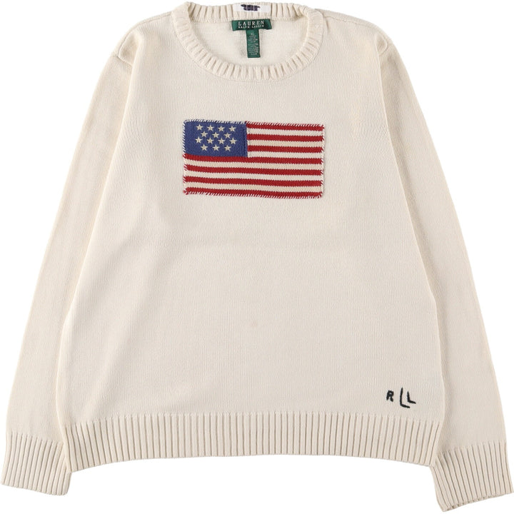 Ralph Lauren LAUREN Stars and Stripes Cotton Knit Sweater Women's XL Size /evb008041