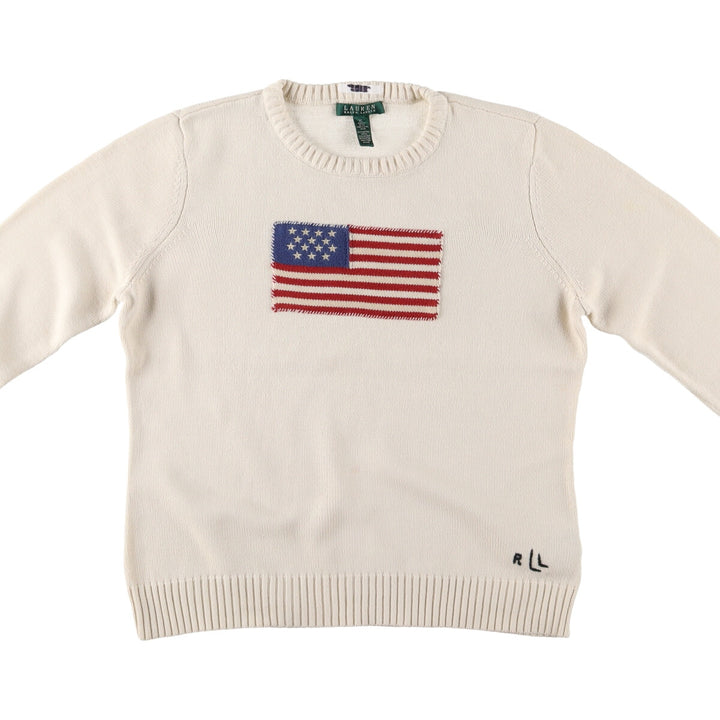 Ralph Lauren LAUREN Stars and Stripes Cotton Knit Sweater Women's XL Size /evb008041