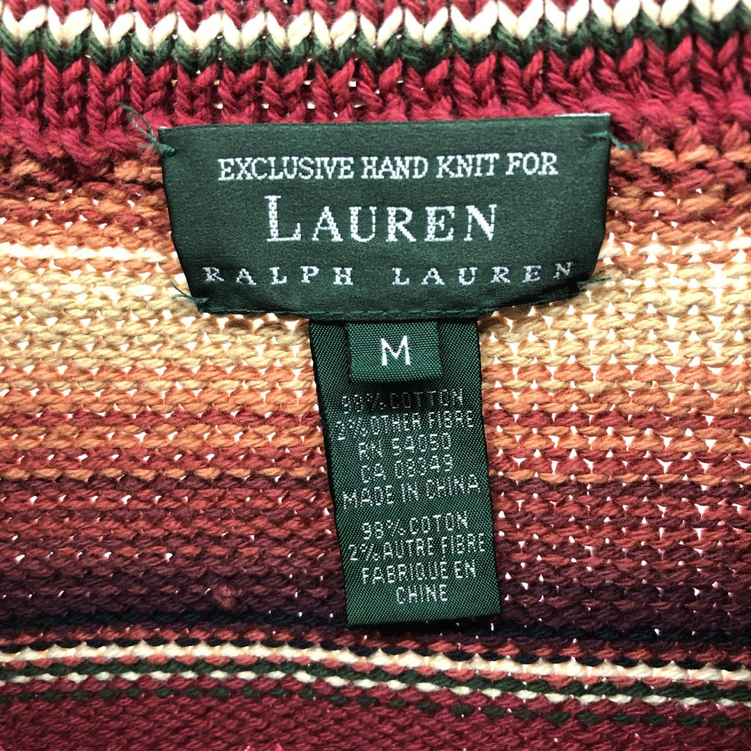 Ralph Lauren Native Border Hand Knit Shawl Collar Cotton Knit Cardigan Women's M Size /evb008048