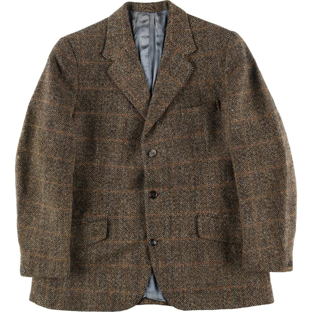 70s-80'S Harris Tweed Selfridges Check Pattern Wool Tailored Jacket Men's S Size Vintage /evb008131