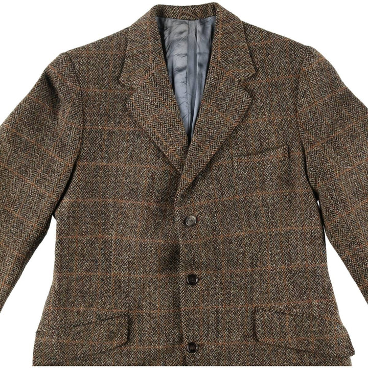 70s-80'S Harris Tweed Selfridges Check Pattern Wool Tailored Jacket Men's S Size Vintage /evb008131