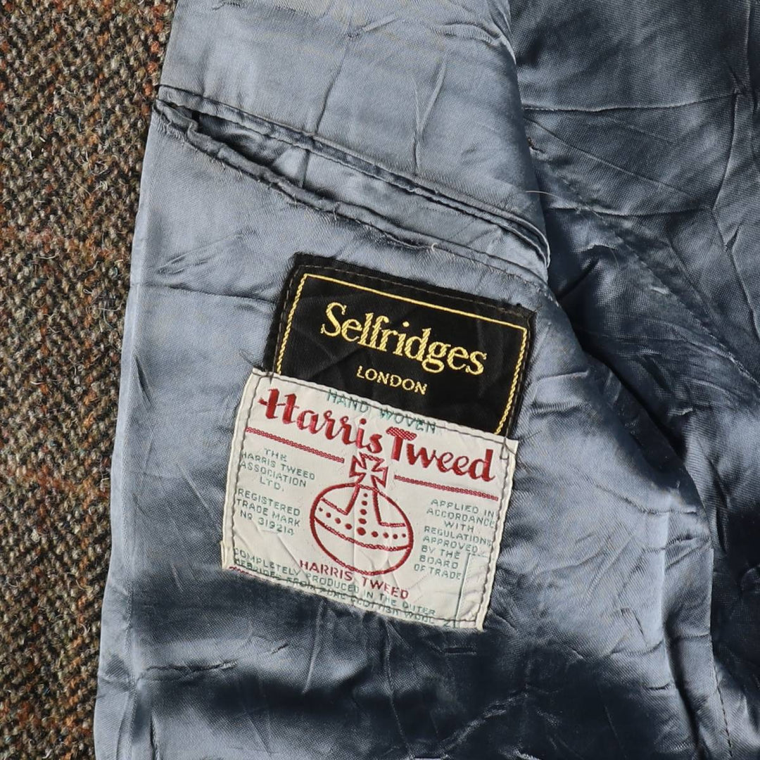 70s-80'S Harris Tweed Selfridges Check Pattern Wool Tailored Jacket Men's S Size Vintage /evb008131