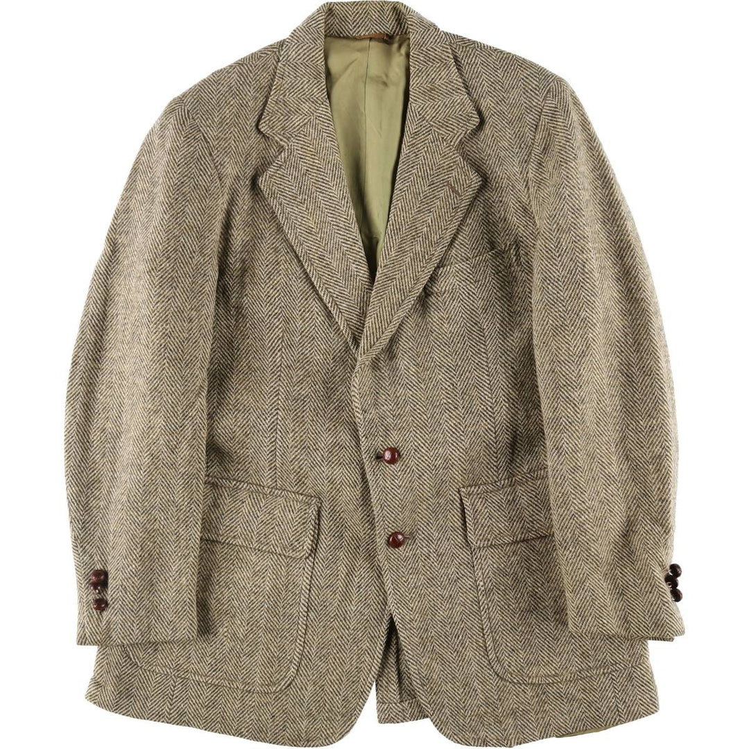 60s~ Brittang, Ltd. Harris Tweed Herringbone Wool Tailored Jacket Men's L Size Vintage /evb008133