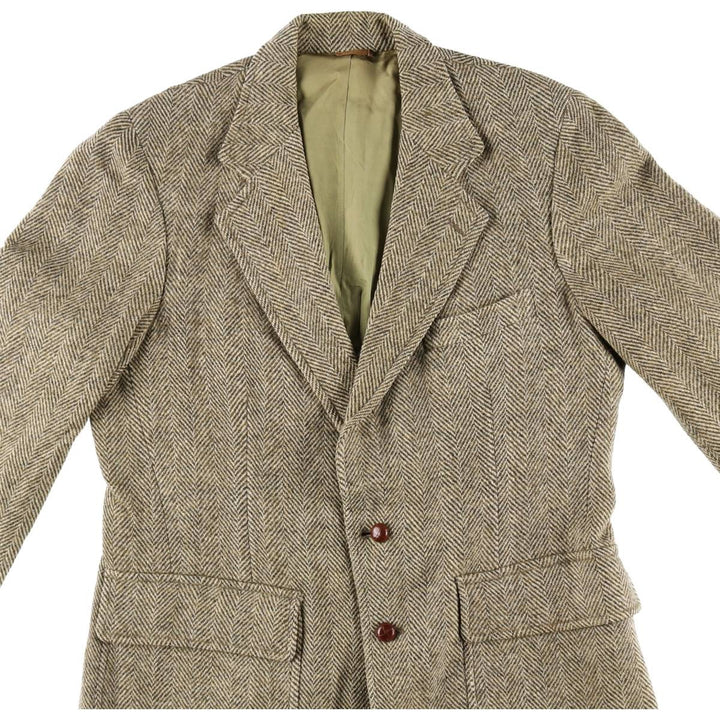 60s~ Brittang, Ltd. Harris Tweed Herringbone Wool Tailored Jacket Men's L Size Vintage /evb008133