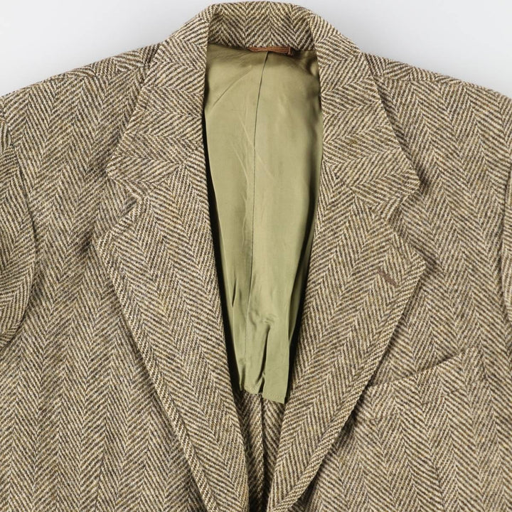 60s~ Brittang, Ltd. Harris Tweed Herringbone Wool Tailored Jacket Men's L Size Vintage /evb008133