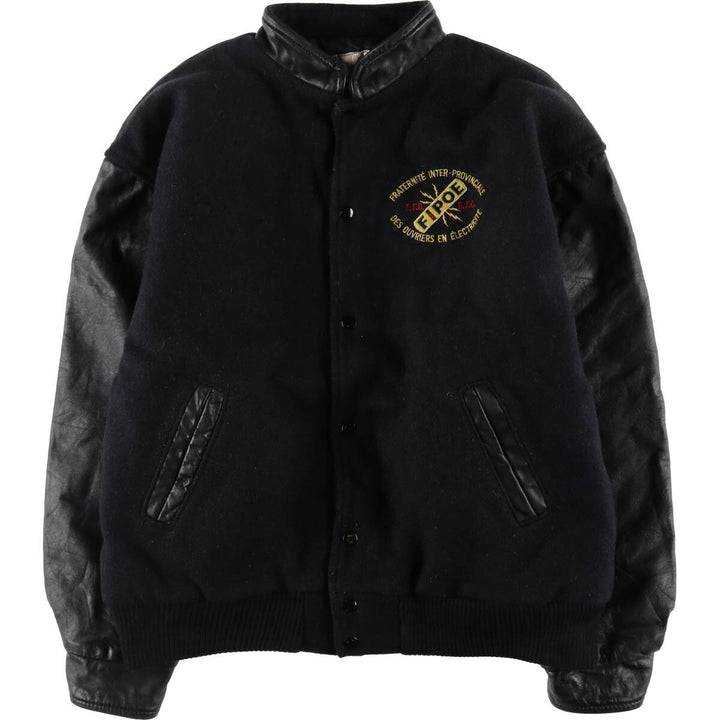 du CHARME Leather Sleeve Wool Varsity Jacket Award Jacket Varsity Jacket Made in Canada Men's L Size Vintage /evb008141
