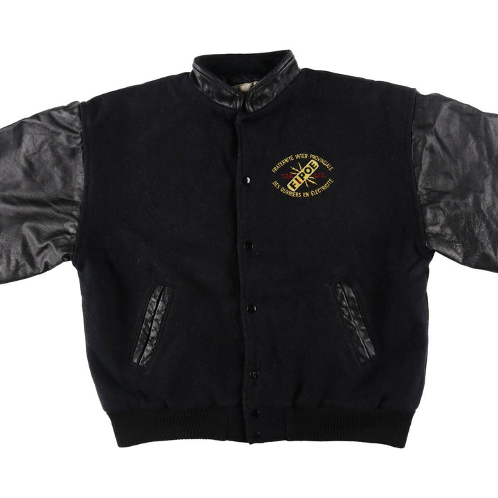 du CHARME Leather Sleeve Wool Varsity Jacket Award Jacket Varsity Jacket Made in Canada Men's L Size Vintage /evb008141