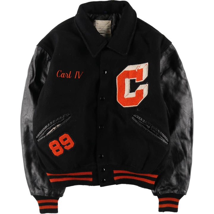 80'S DeLong Collared Sleeve Leather Wool Varsity Jacket Award Jacket Varsity Jacket Made in USA Men's L Size Vintage /evb008142