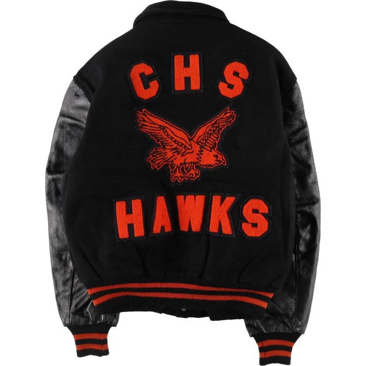 80'S DeLong Collared Sleeve Leather Wool Varsity Jacket Award Jacket Varsity Jacket Made in USA Men's L Size Vintage /evb008142