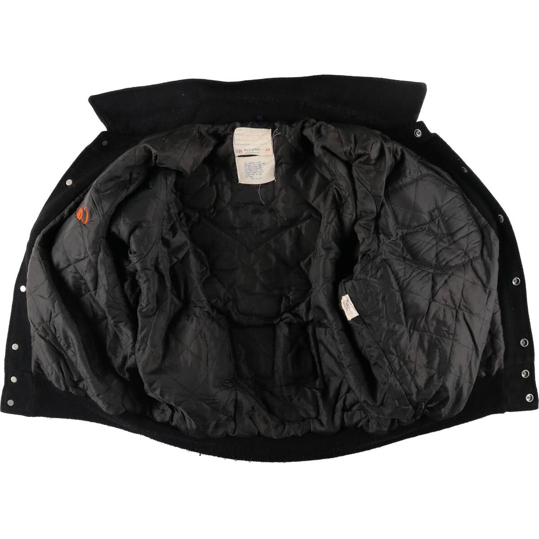 80'S DeLong Collared Sleeve Leather Wool Varsity Jacket Award Jacket Varsity Jacket Made in USA Men's L Size Vintage /evb008142