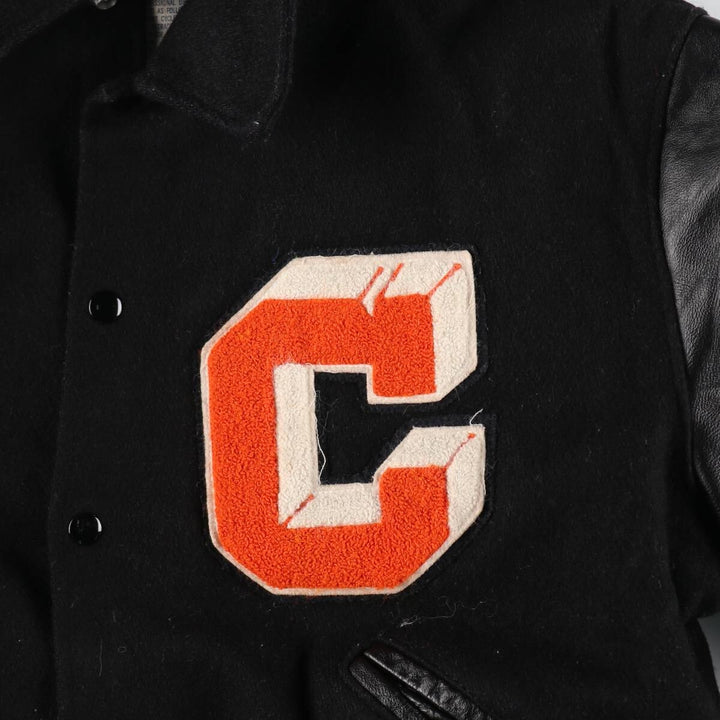 80'S DeLong Collared Sleeve Leather Wool Varsity Jacket Award Jacket Varsity Jacket Made in USA Men's L Size Vintage /evb008142
