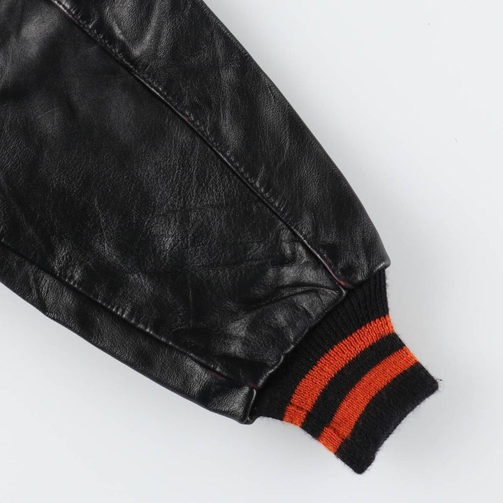 80'S DeLong Collared Sleeve Leather Wool Varsity Jacket Award Jacket Varsity Jacket Made in USA Men's L Size Vintage /evb008142