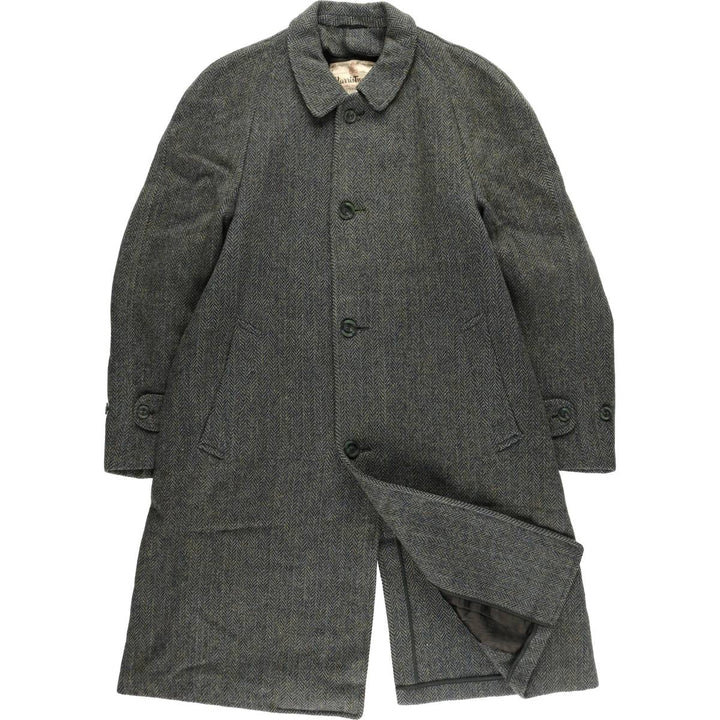 Kennedy's Harris Tweed Herringbone Wool Balmacaan Coat Made in Scotland Men's M size /evb008218