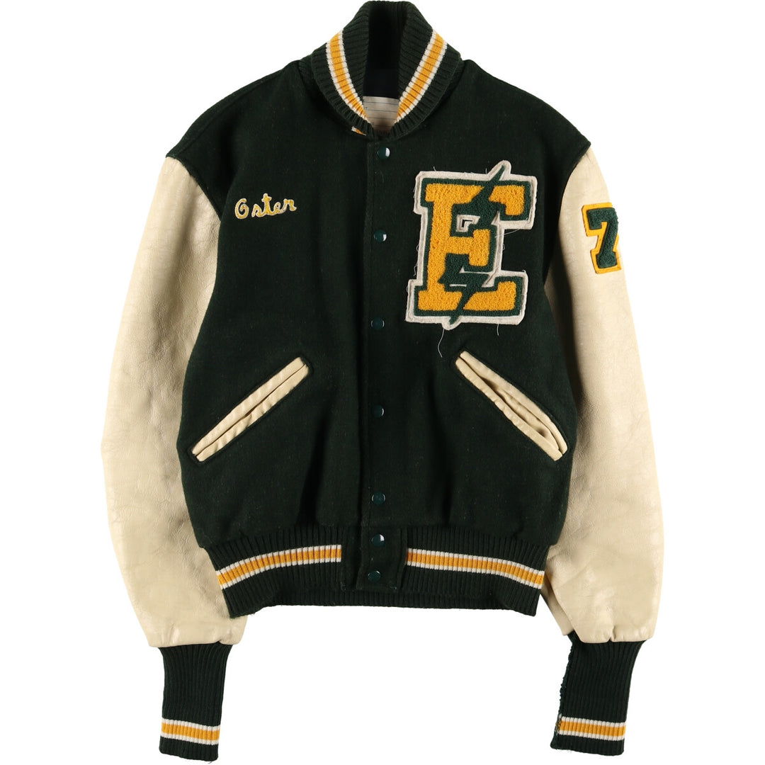 70s~80'S Leather Sleeve Wool Button Varsity Jacket Made in USA Men's L Size Vintage /evb008250