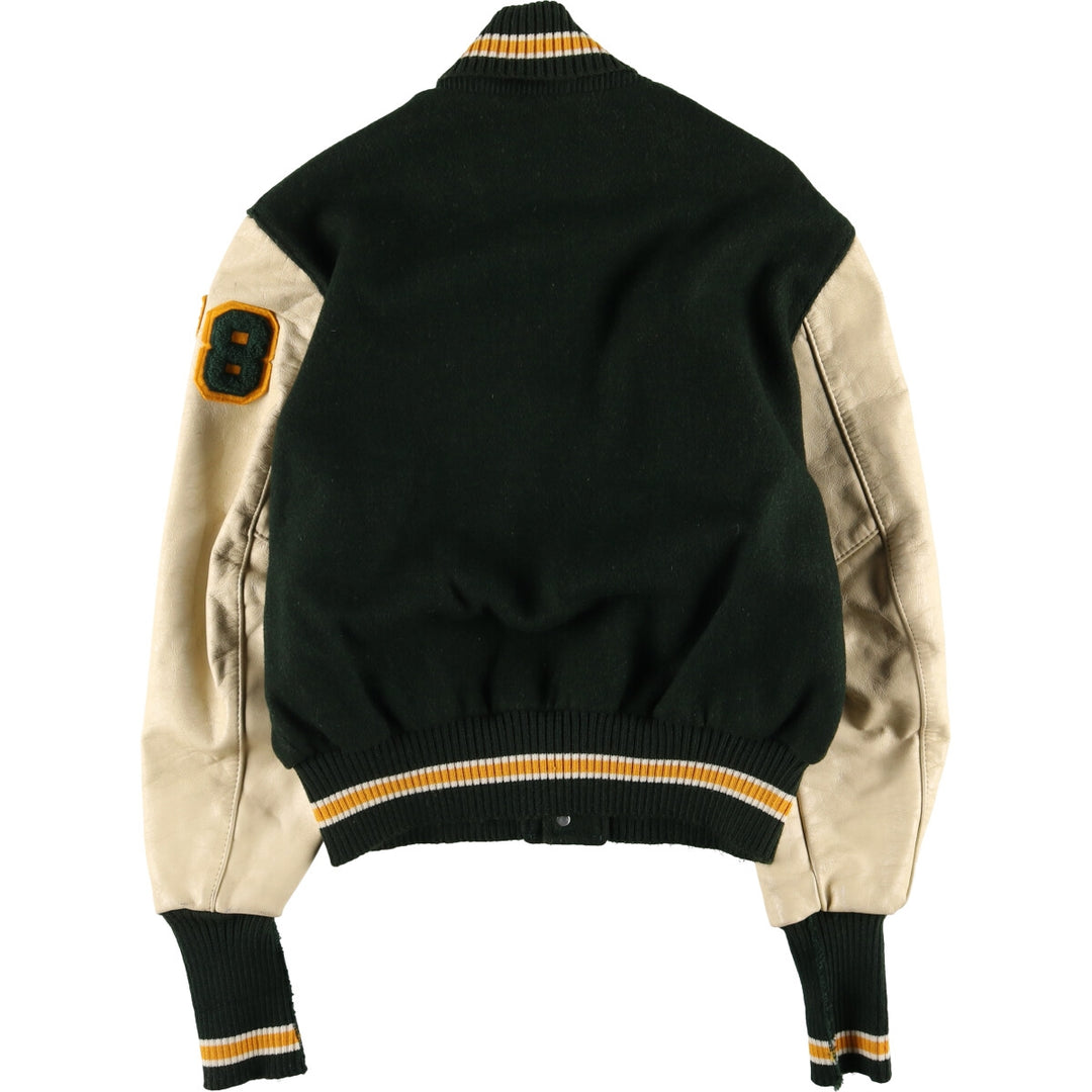 70s~80'S Leather Sleeve Wool Button Varsity Jacket Made in USA Men's L Size Vintage /evb008250