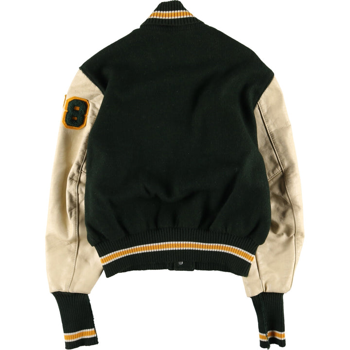 70s~80'S Leather Sleeve Wool Button Varsity Jacket Made in USA Men's L Size Vintage /evb008250