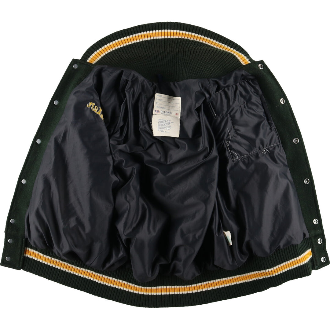 70s~80'S Leather Sleeve Wool Button Varsity Jacket Made in USA Men's L Size Vintage /evb008250