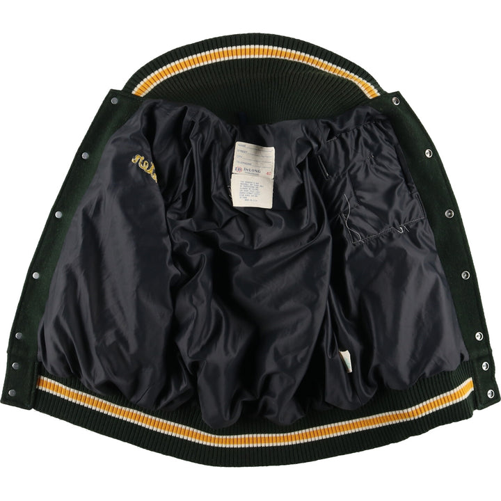 70s~80'S Leather Sleeve Wool Button Varsity Jacket Made in USA Men's L Size Vintage /evb008250