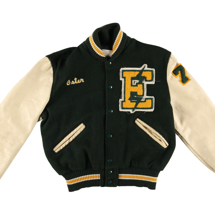 70s~80'S Leather Sleeve Wool Button Varsity Jacket Made in USA Men's L Size Vintage /evb008250