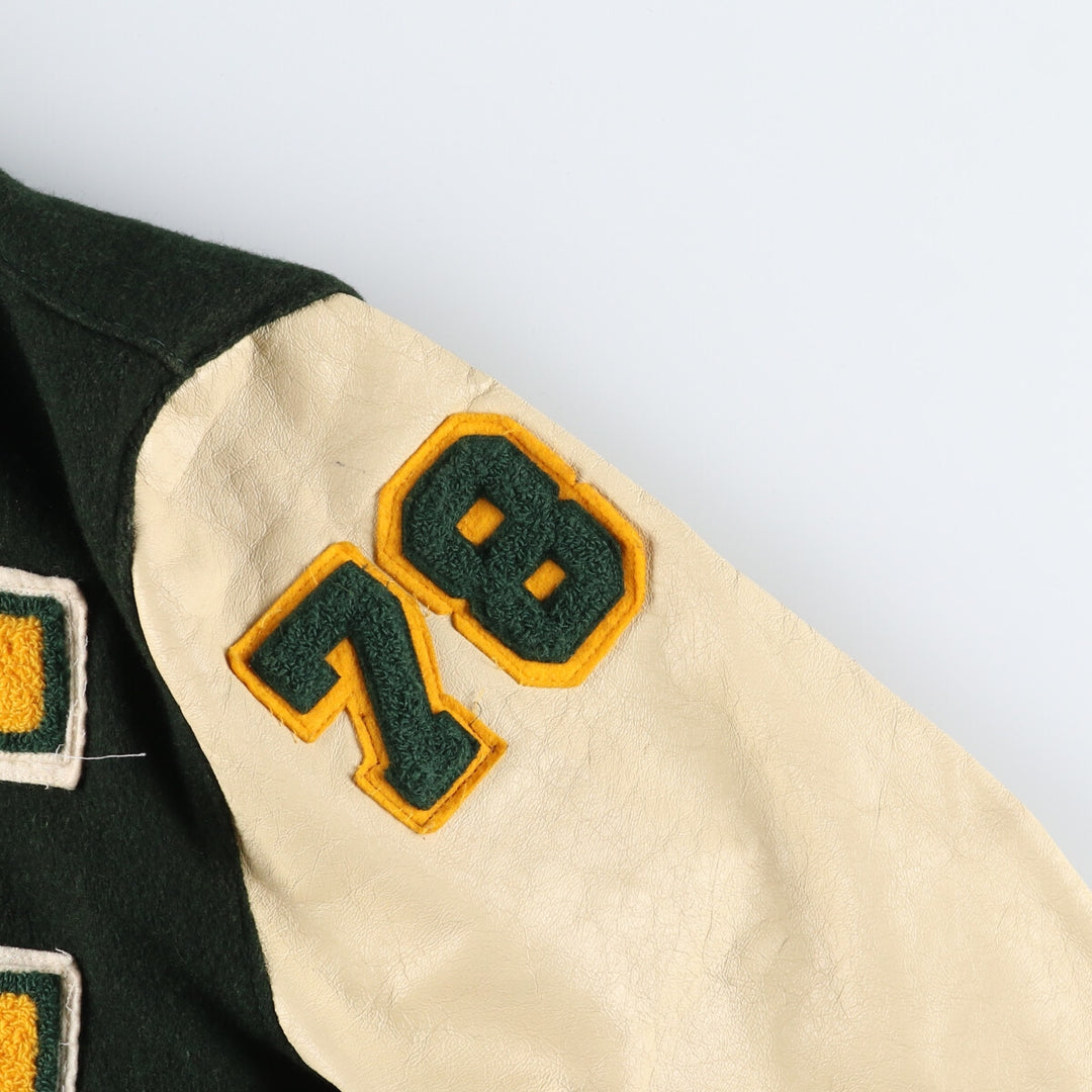 70s~80'S Leather Sleeve Wool Button Varsity Jacket Made in USA Men's L Size Vintage /evb008250