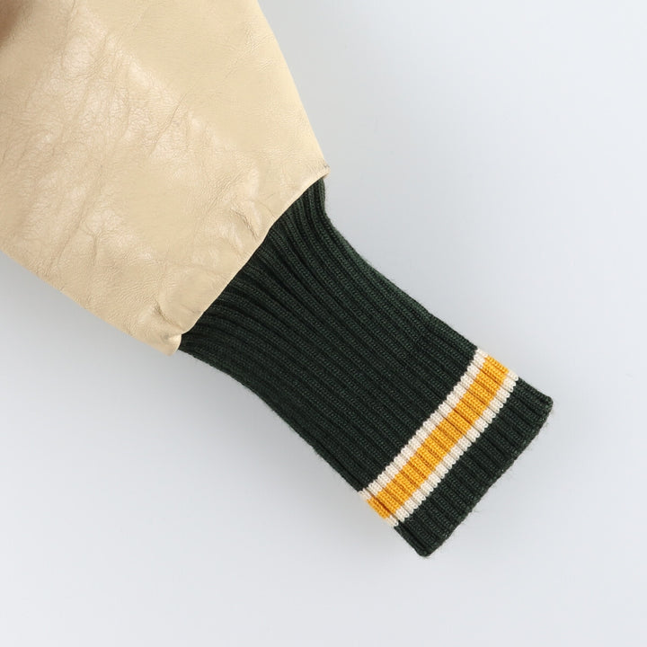 70s~80'S Leather Sleeve Wool Button Varsity Jacket Made in USA Men's L Size Vintage /evb008250