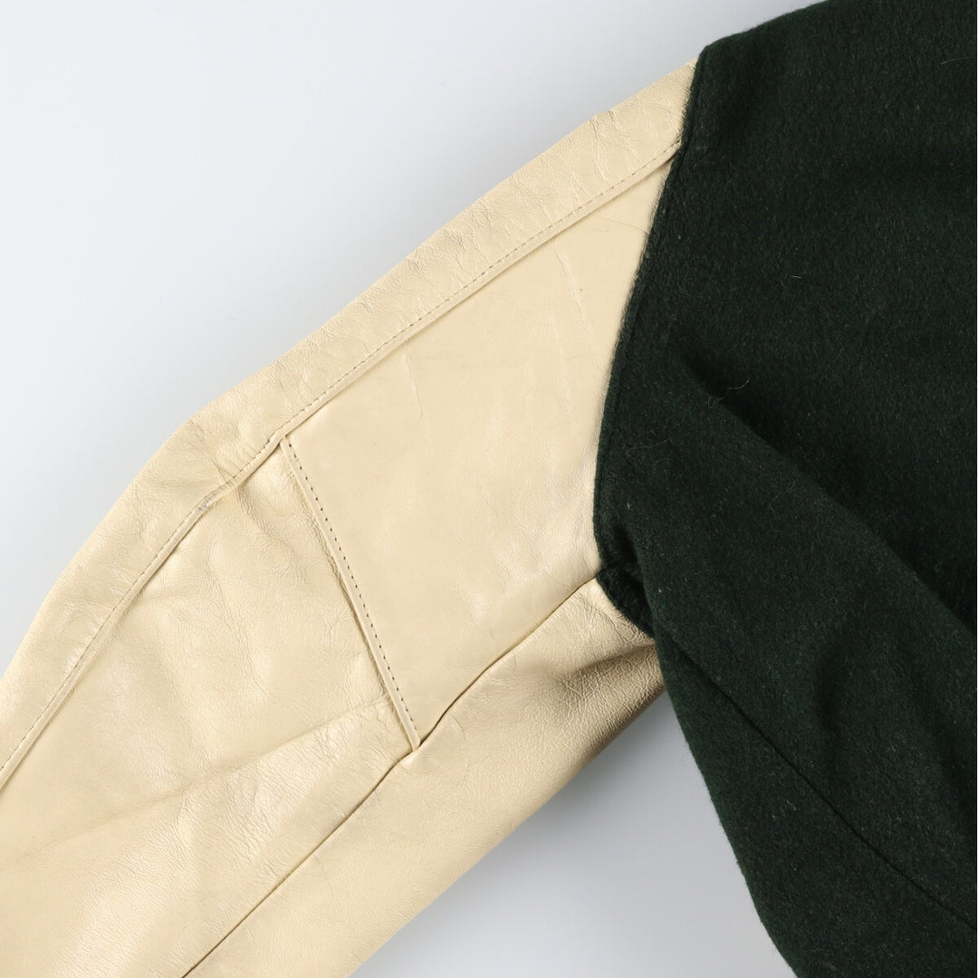 70s~80'S Leather Sleeve Wool Button Varsity Jacket Made in USA Men's L Size Vintage /evb008250