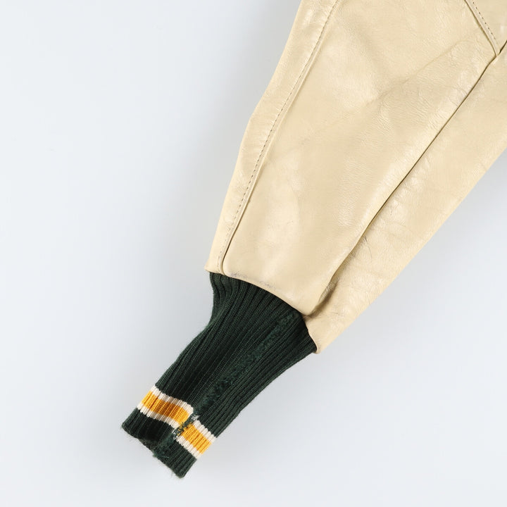 70s~80'S Leather Sleeve Wool Button Varsity Jacket Made in USA Men's L Size Vintage /evb008250