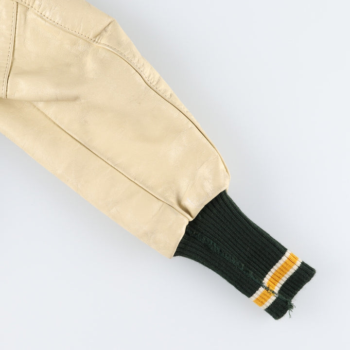 70s~80'S Leather Sleeve Wool Button Varsity Jacket Made in USA Men's L Size Vintage /evb008250