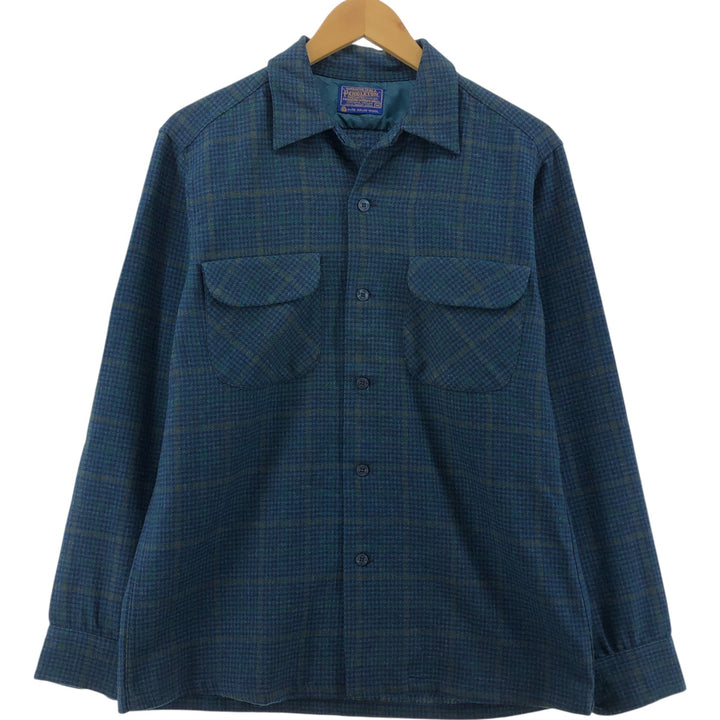 60's Pendleton Board Shirt Check Pattern Gun Club Check Open Collar Wool Box Shirt Men's M Size /evb008301