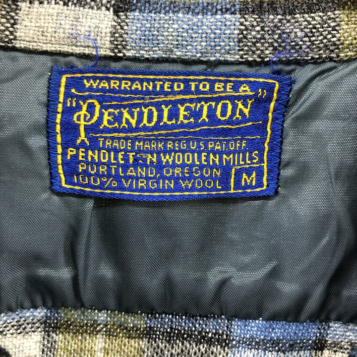 50's Pendleton Board Shirt Check Pattern Open Collar Wool Box Shirt Men's Medium Vintage /evb008303