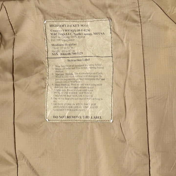 Genuine US military item, 00'S WILDTHINGS high loft jacket, padded parka, puffer jacket, Medium-Regular, men's size M Nylon Khaki type sage green Vintage Second Hand