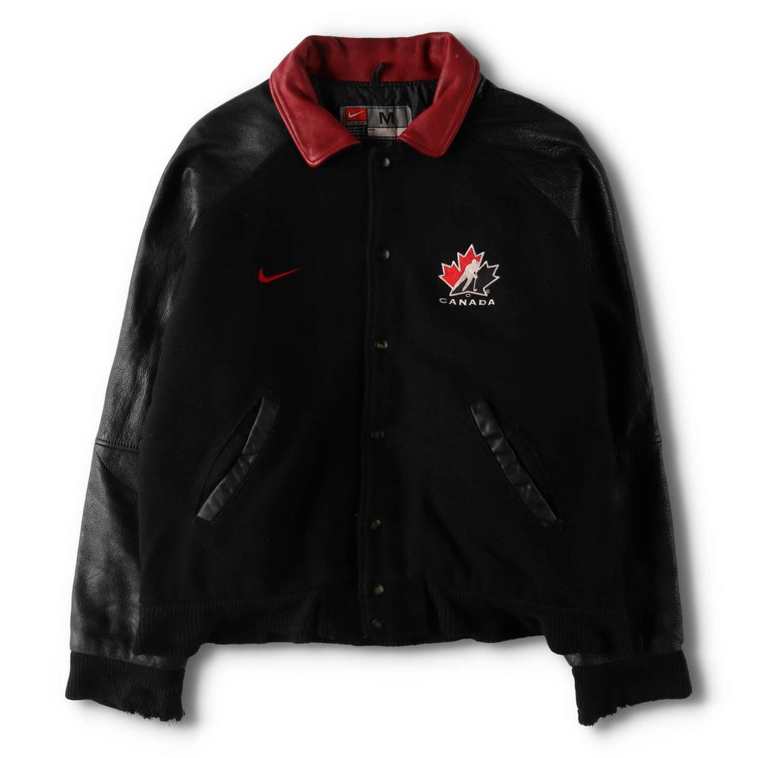 90'S Nike TEAM Sleeve Leather Wool Stadium Jacket Award Jacket Varsity Jacket Made in Canada Men's M Size Vintage /evb008357