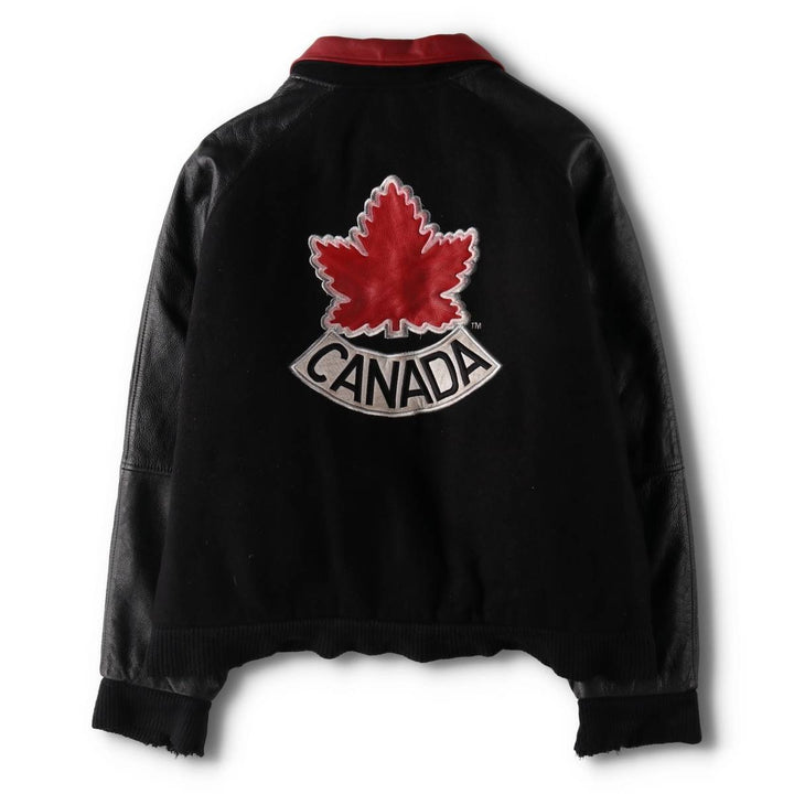 90'S Nike TEAM Sleeve Leather Wool Stadium Jacket Award Jacket Varsity Jacket Made in Canada Men's M Size Vintage /evb008357