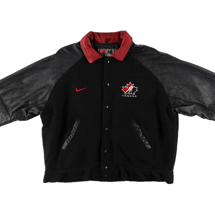 90'S Nike TEAM Sleeve Leather Wool Stadium Jacket Award Jacket Varsity Jacket Made in Canada Men's M Size Vintage /evb008357